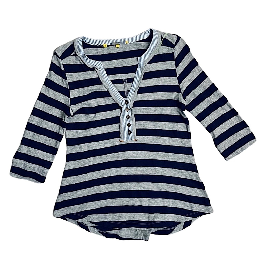 Anthropologie Little Yellow Button Striped Henley Top